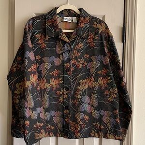 Chico's Design size 3 black & floral brocade print button up jacket